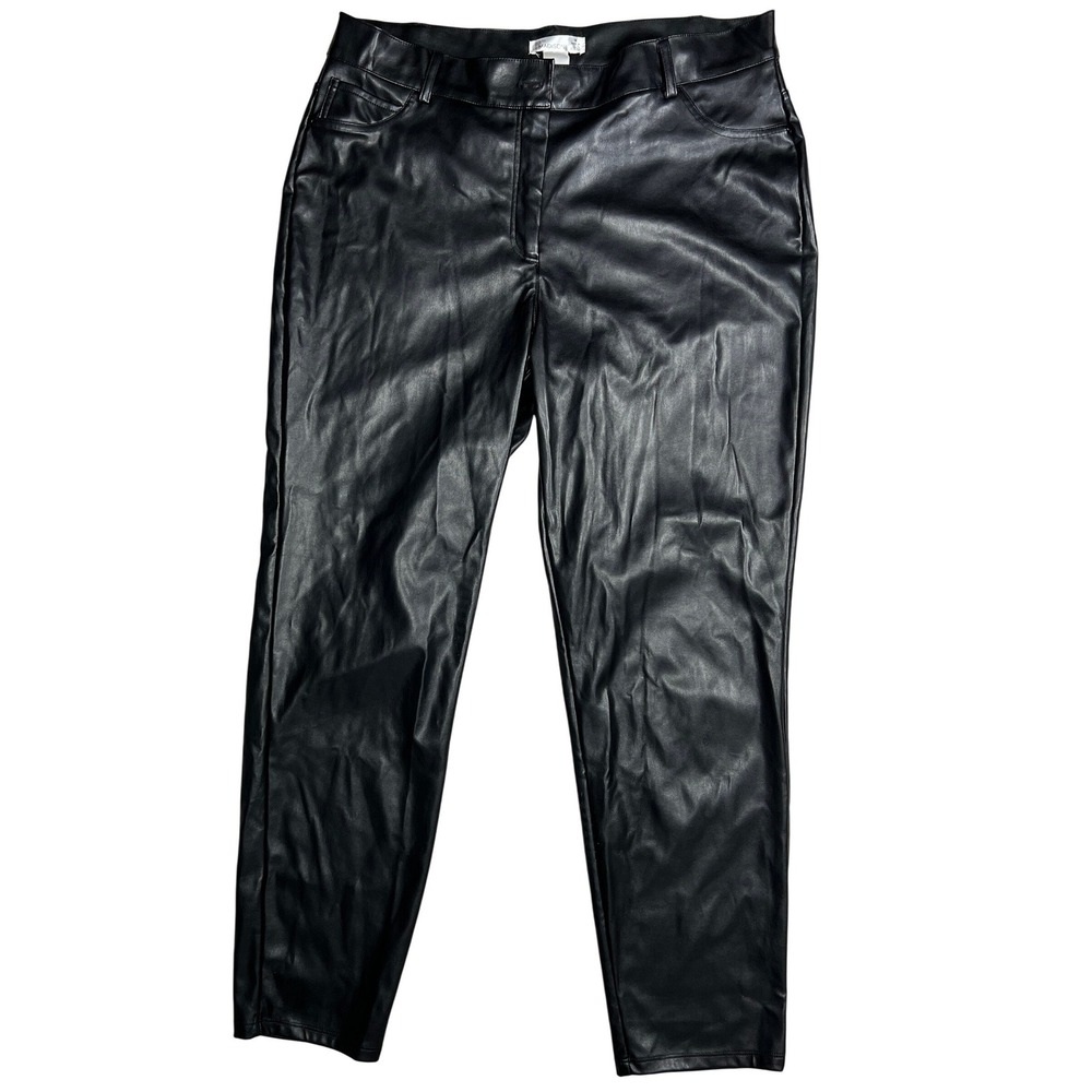 89th + Madison Black Faux Leather‎ Pants High Waist Straight Leg Women's Size 16